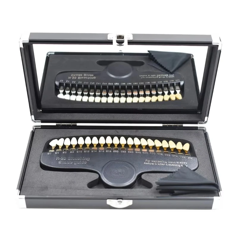 20 Colors Teeth Whitening Set 3D Shade Guide Color Comparator Mirror   Cold Light Teeth White Bleaching   Plate