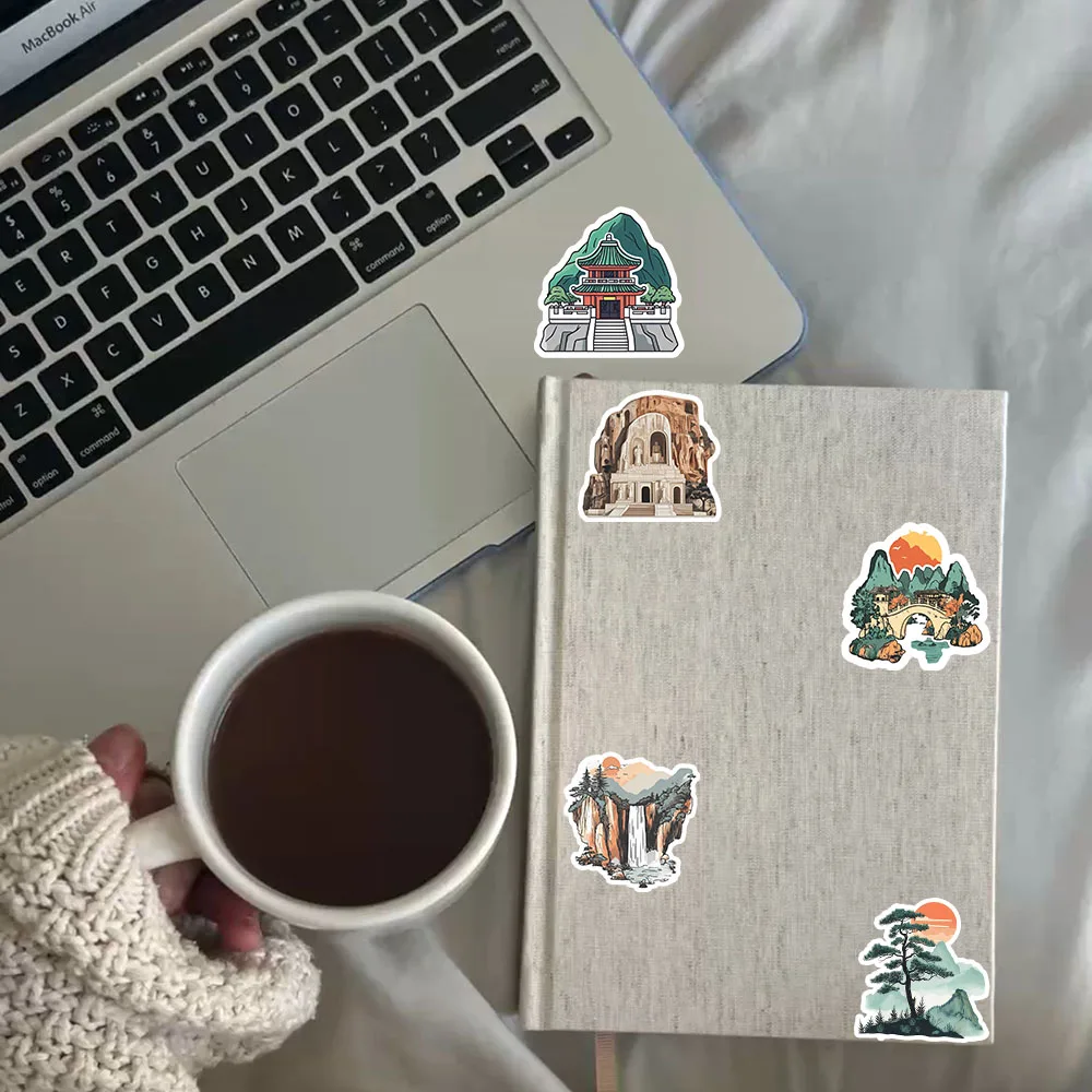 Chinese Scenic Landscape Building Waterproof Stickers DIY Decals for Phone Laptop Water Bottle Scrapbook Decor