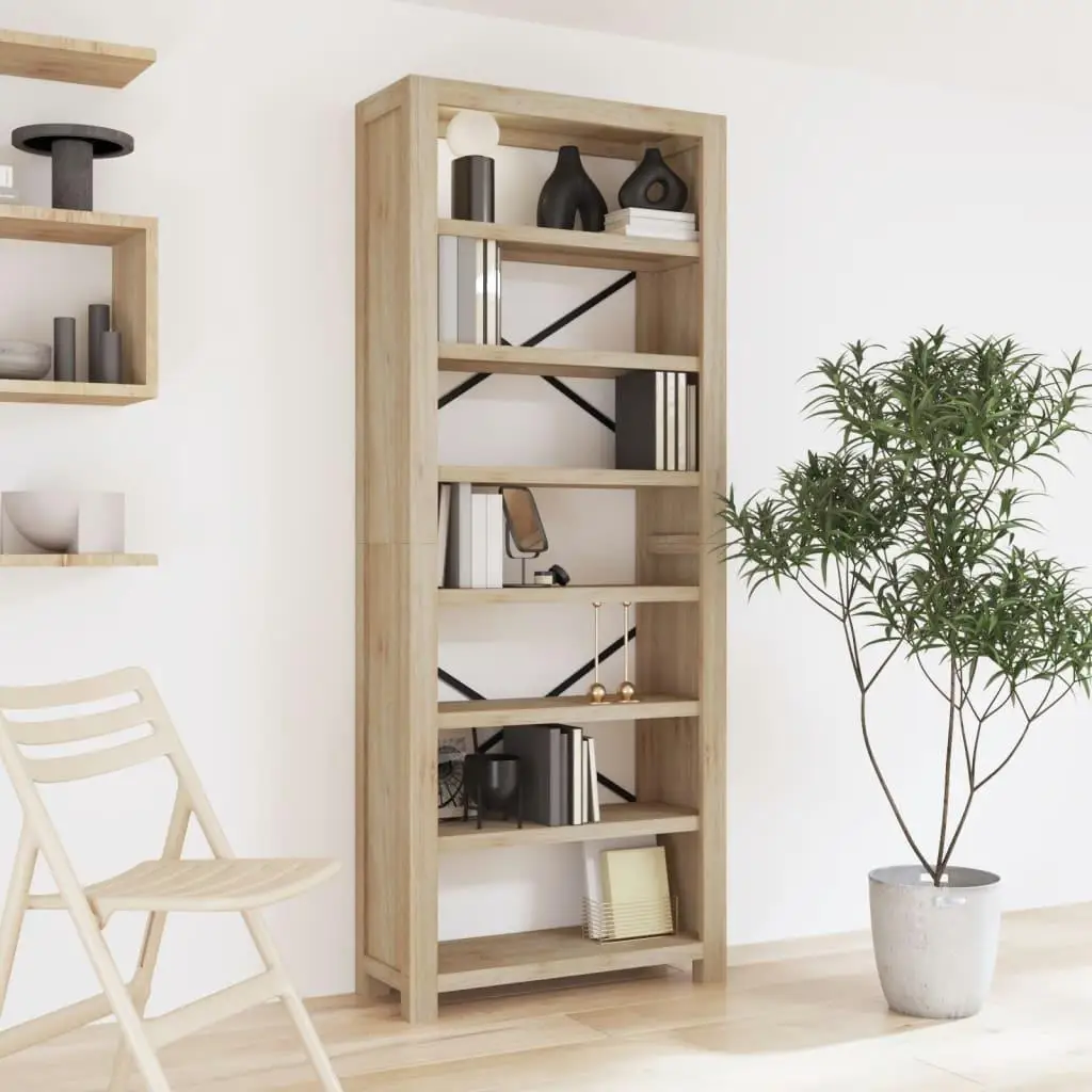 7-Tier Solid Wood Acacia Bookcase 31.5x11.8x78.7 - Elegant Storage Solution for Home & Office