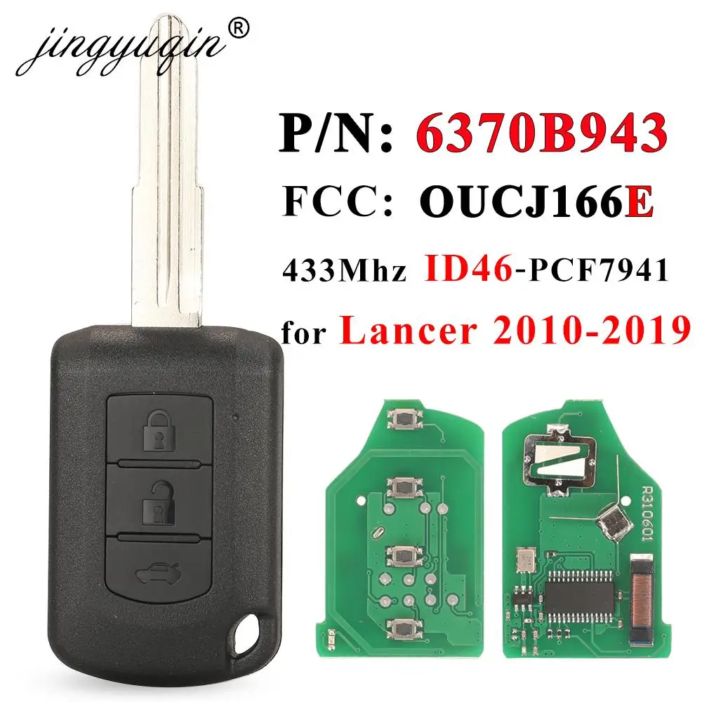 jingyuqin P/N: 6370B943 FOB 3 Buttons Key For 2010-2019 Mitsubishi Lancer l200 433Mhz ID46 Car Remote Head Key Control J166E