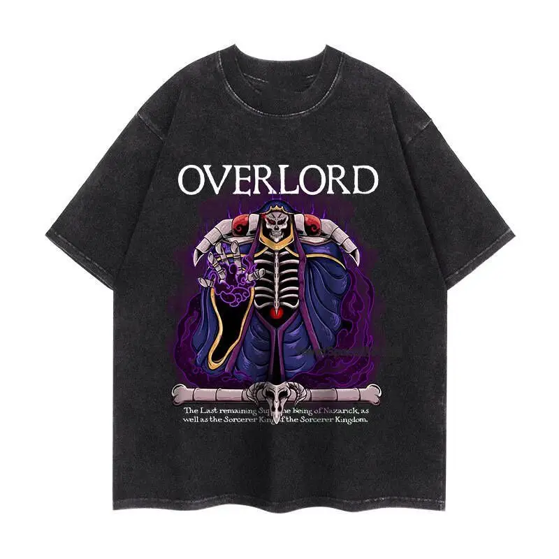 

Men's T-shirt Anime Overlord Summer Vintage Washed Short-sleeved Tees Hip-hop Women's Oversized Casual Y2k Clothes Street Tops