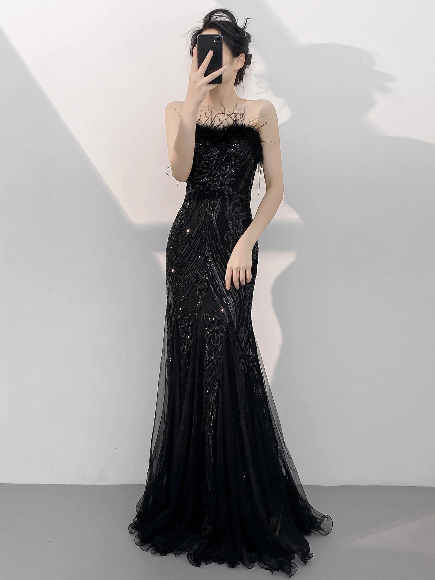 

Ele Bla Off-oulder Sequin Gown Women's New 2025 Par Host Ball Dr Long Skirt Floor-Length Polyester Fiber