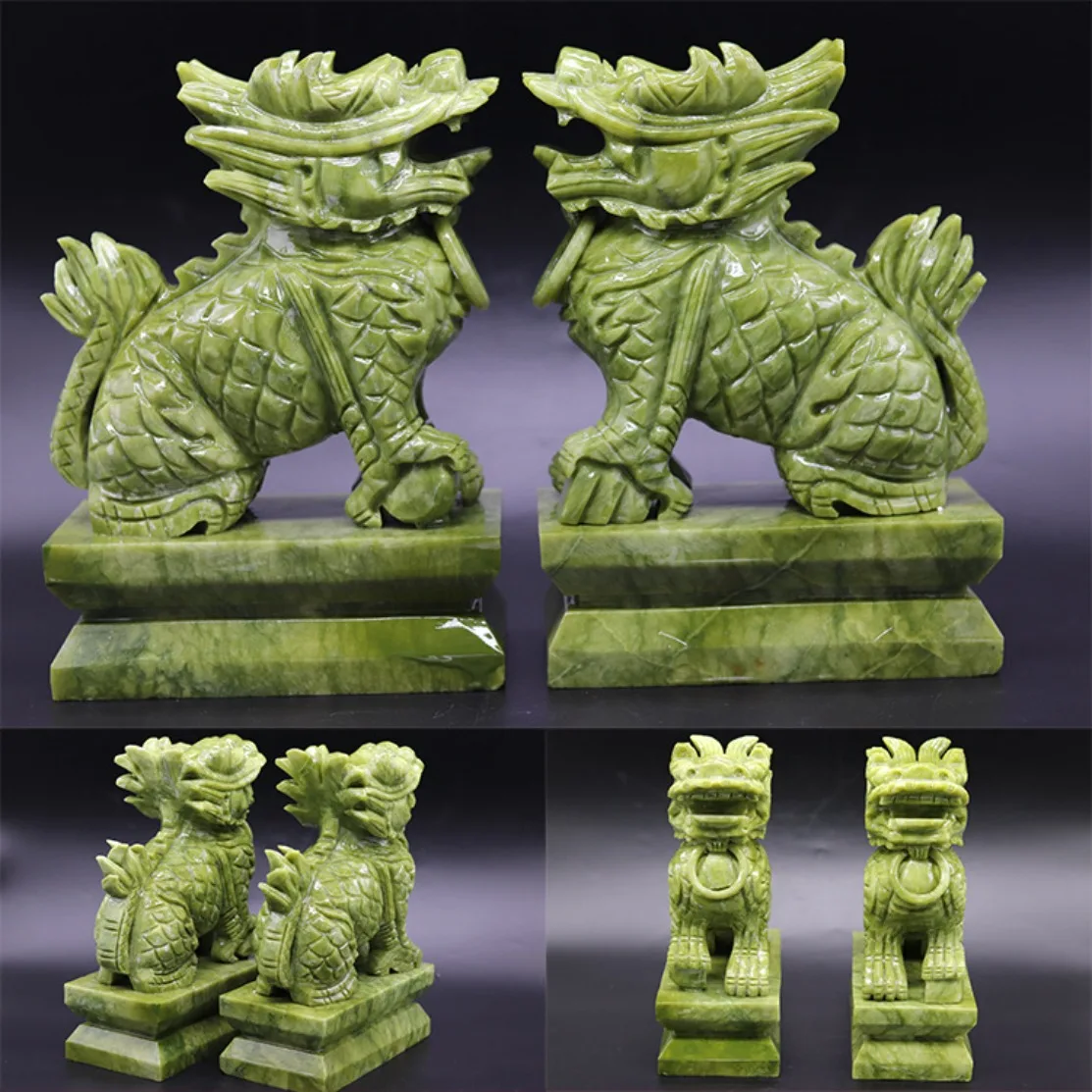 A Pair Natural Real Jade Kylin Sculptures Ornament Dragon Feng Shui Crafts Luxury Carved Jewelry Gifts Home Office Decoration