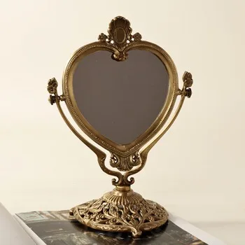 European copper table mirror comb makeup princess mirror bedroom desktop decoration home ornament