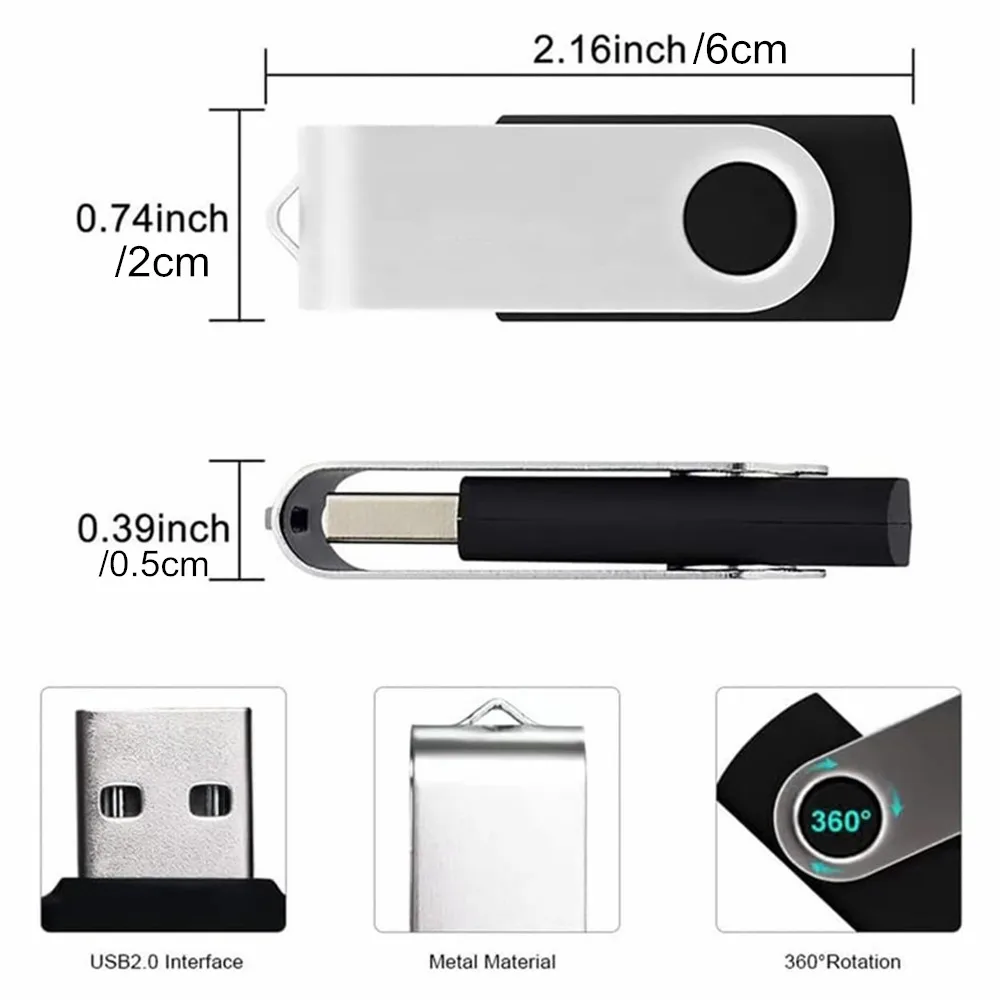 Paquete de 5 con logotipo personalizado, memoria flash USB 2.0 giratoria Simple con puerto/caja tipo C