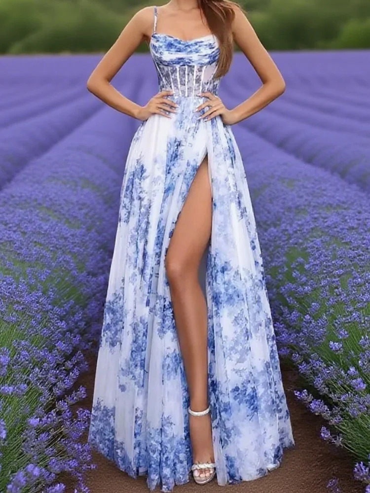 스파게티 스트랩 라인 사이드 슬릿 댄스 파티 드레스 우아한 파티 드레스 맞춤형 이브닝 드레스