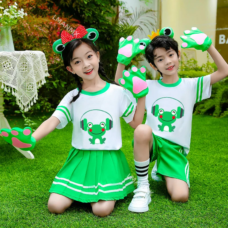 Cartoon children's clothing, kindergarten frog dance costumes, group choir performance costumes, summer children's cosplay perfo