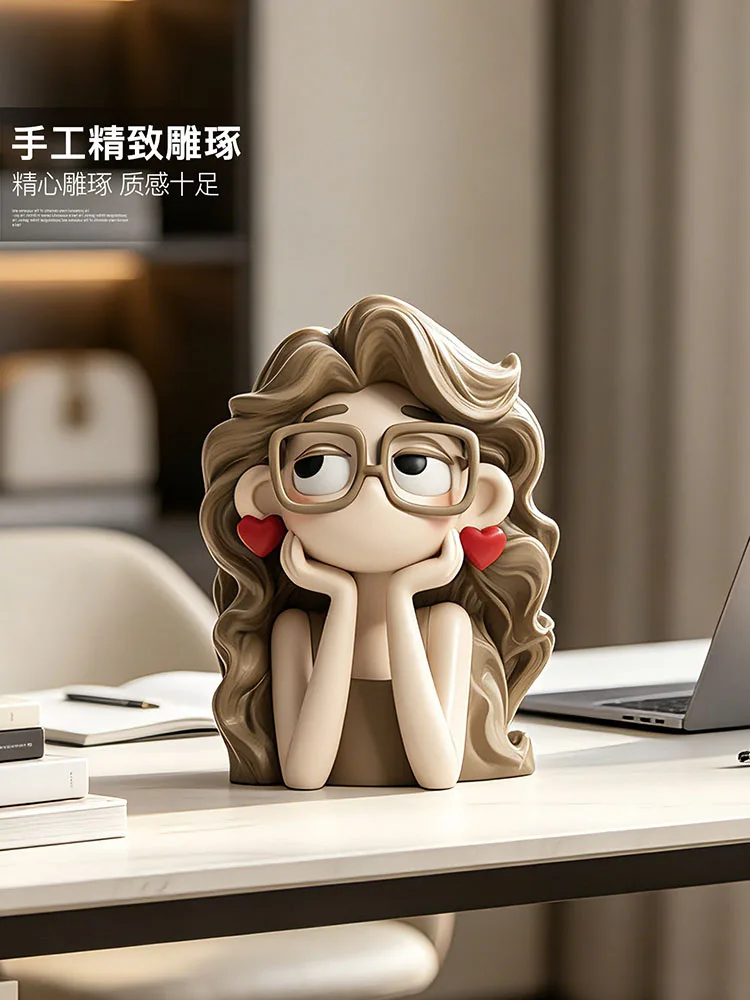 Home Decor Lazy Glasses Girl Statues Ornaments Desk Nightstand Desktop Crafts Office Workstation Sculptures Decor Figurine Gifts