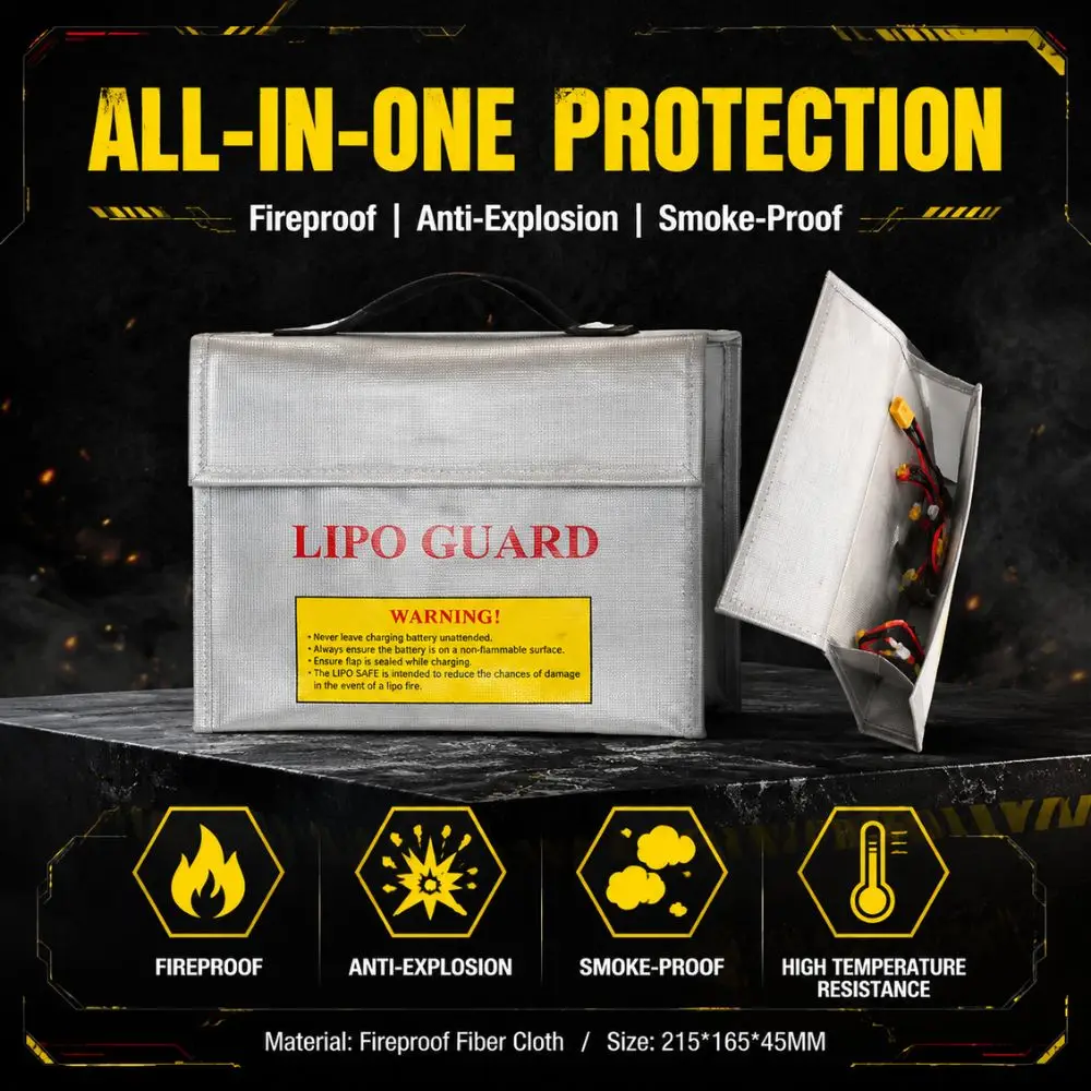 Lipo Battery Safe Bag Fireproof Explosionproof Lipo Guard Charge Protection Storage Box 215x165x45mm for RC Drone FPV Battery