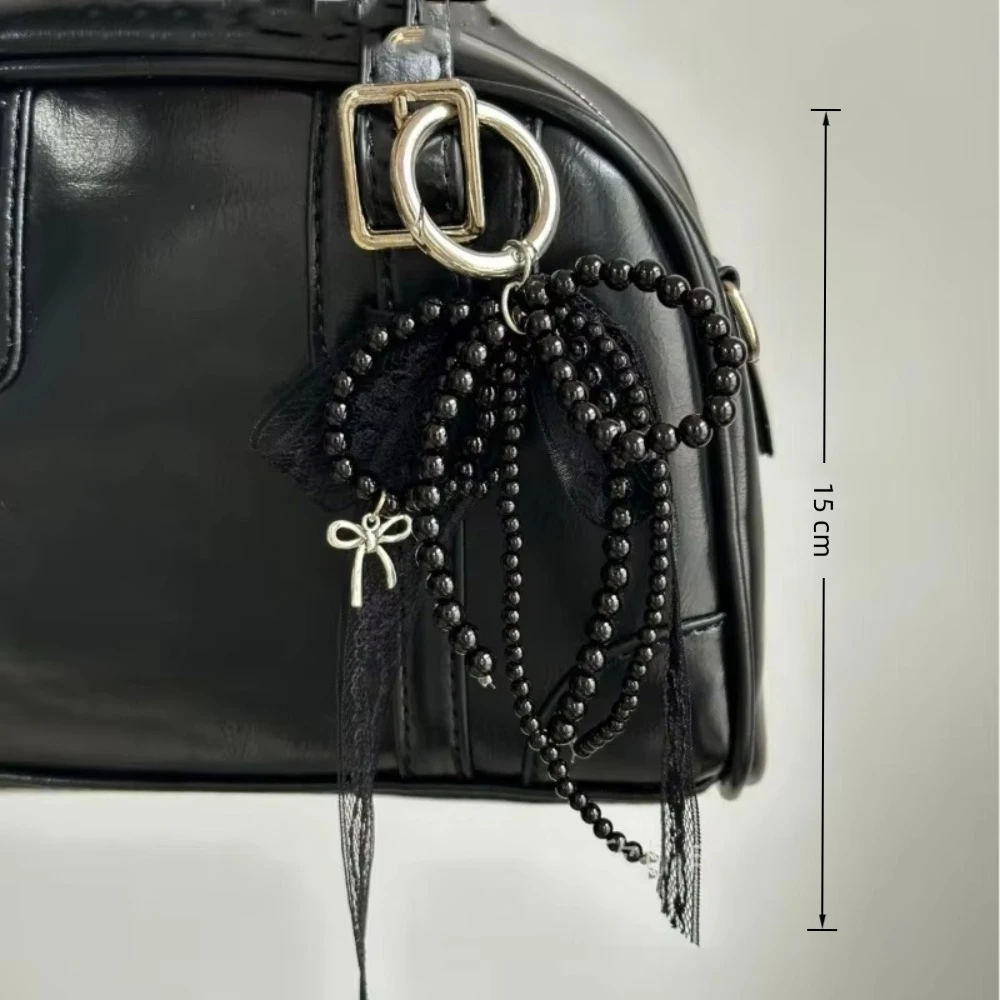 かわいいレースキーホルダー弓ホワイト/ブラックパールビーズペンダントバッグペンダントパッケージアクセサリー
