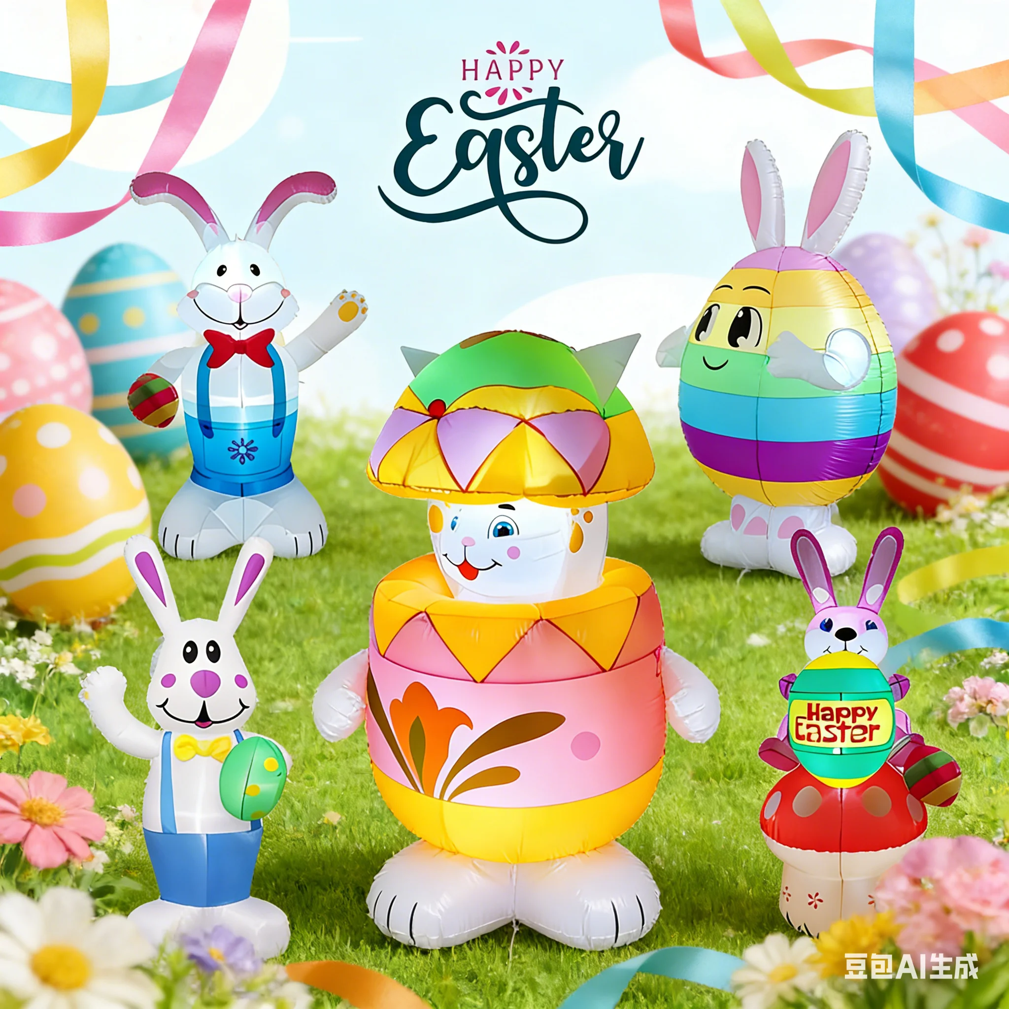 

Пасхальный надувной декор в виде кролика, встроенный светодиодный светильник, садовый двор, праздничный орнамент для вечеринки, игрушка, уличное надувное украшение