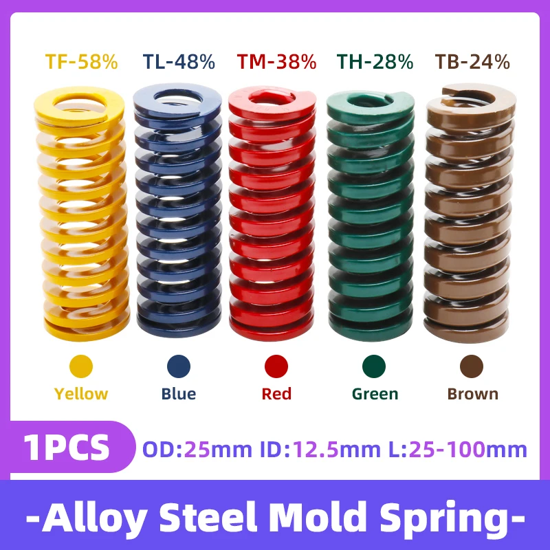 

Creamily 1PCS Compression Mould Die Springs Load Coil Spiral Stamping Alloy Steel Spring OD=25mm ID=12.5mm Length=25-100mm
