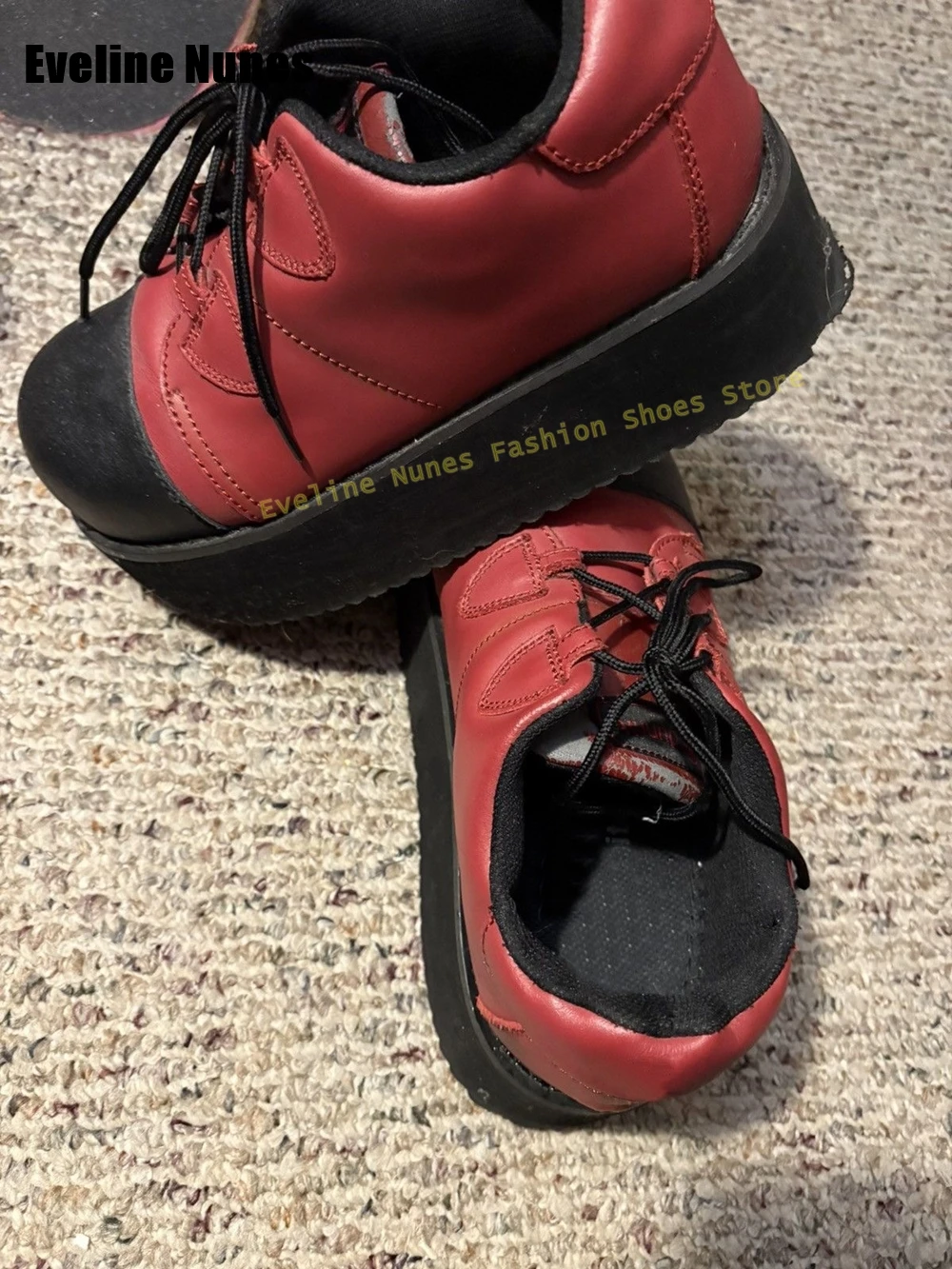 Gothic Punk Y2K Round Toe Casual Ankle Boots Women's Red Black Colorblock Platform Chunky Sneakers Lace Up 2026 New Style Trend