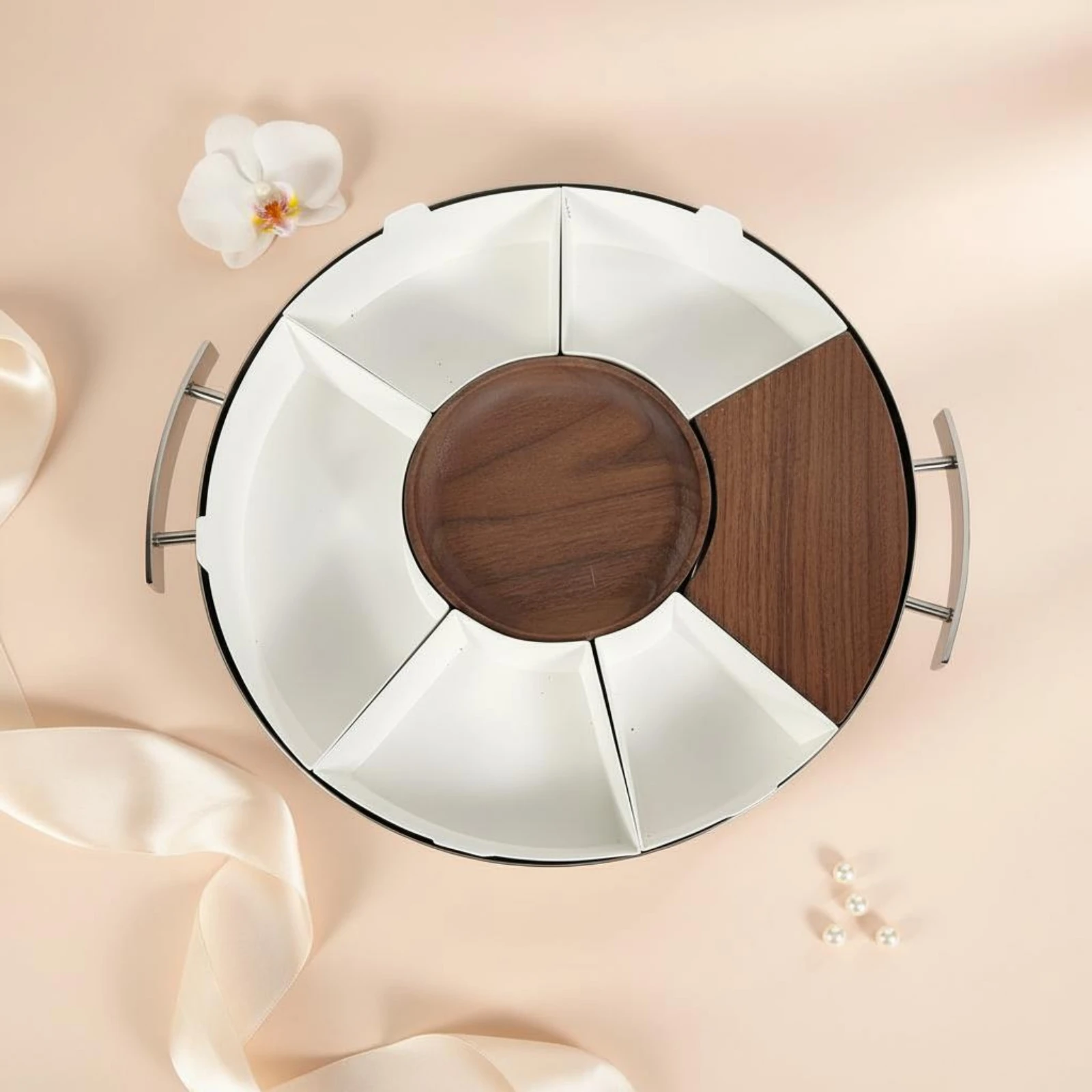 

Stainless Steel Serving Tray Light Luxury Aesthetic Stainless Steel Tray Mirrored Metal Platter Two Handle Design Tableware