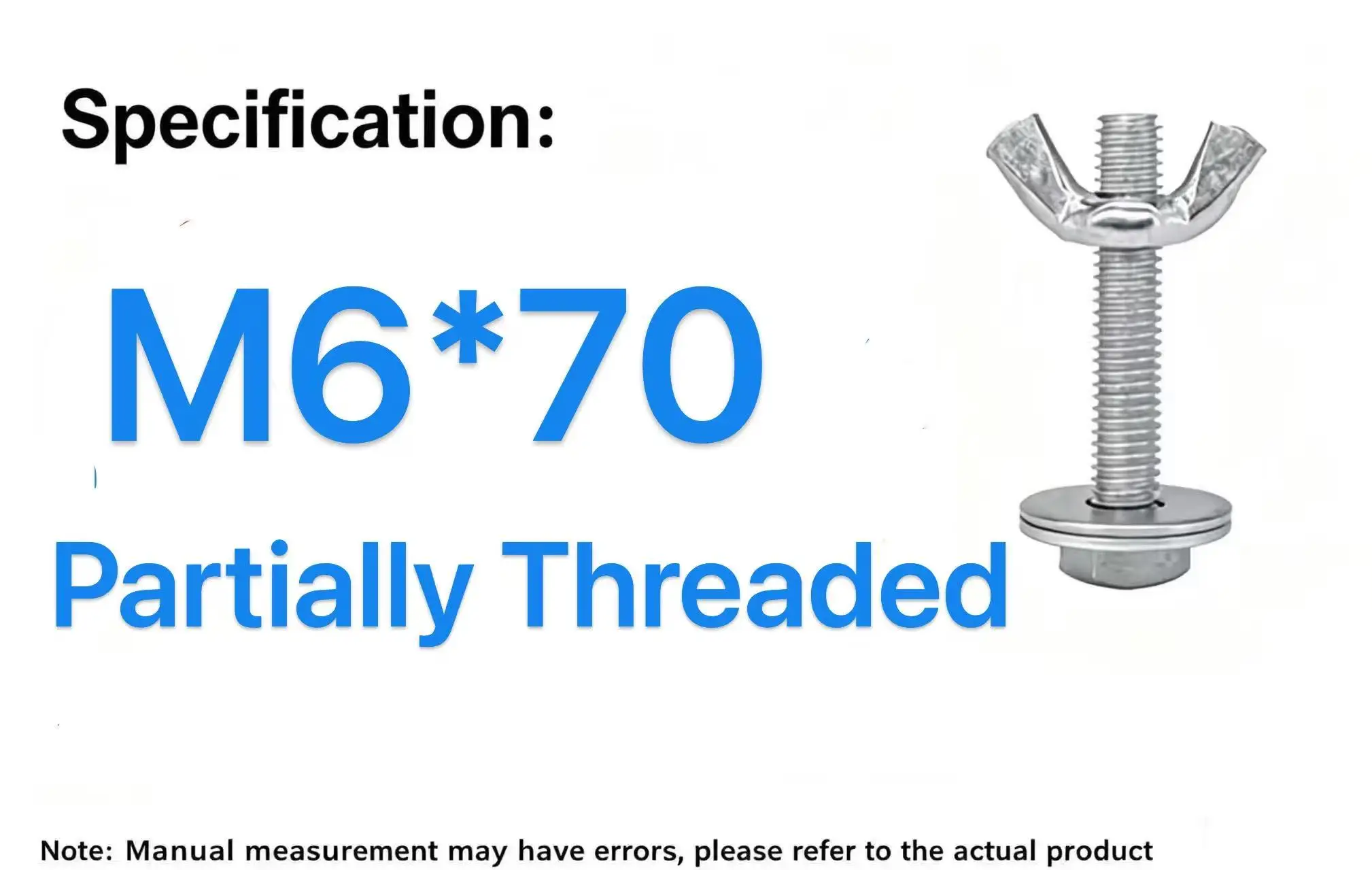 Wing Bolt Assembly Butterfly Hand Tightening Screw With Flat Washers Hex Nut  M6*70Scaffold Horse Stool Replacement Fixin