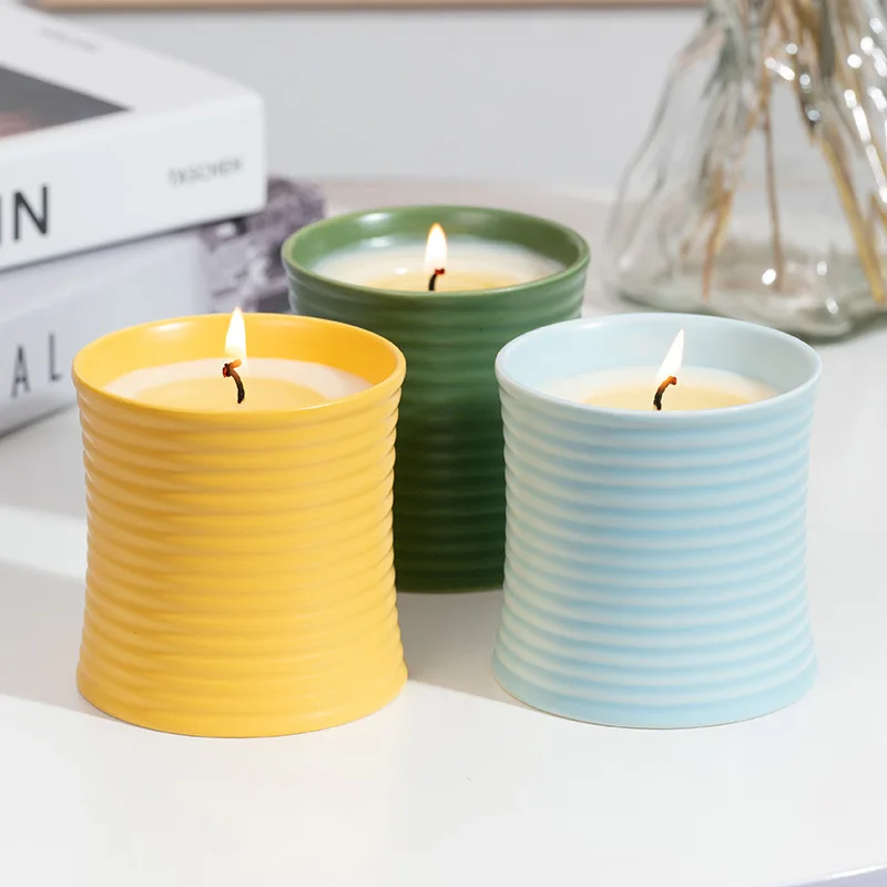 Flameless Candle Ceramic Cup Smokeless Soy Candles Home Decoration Scented Candles