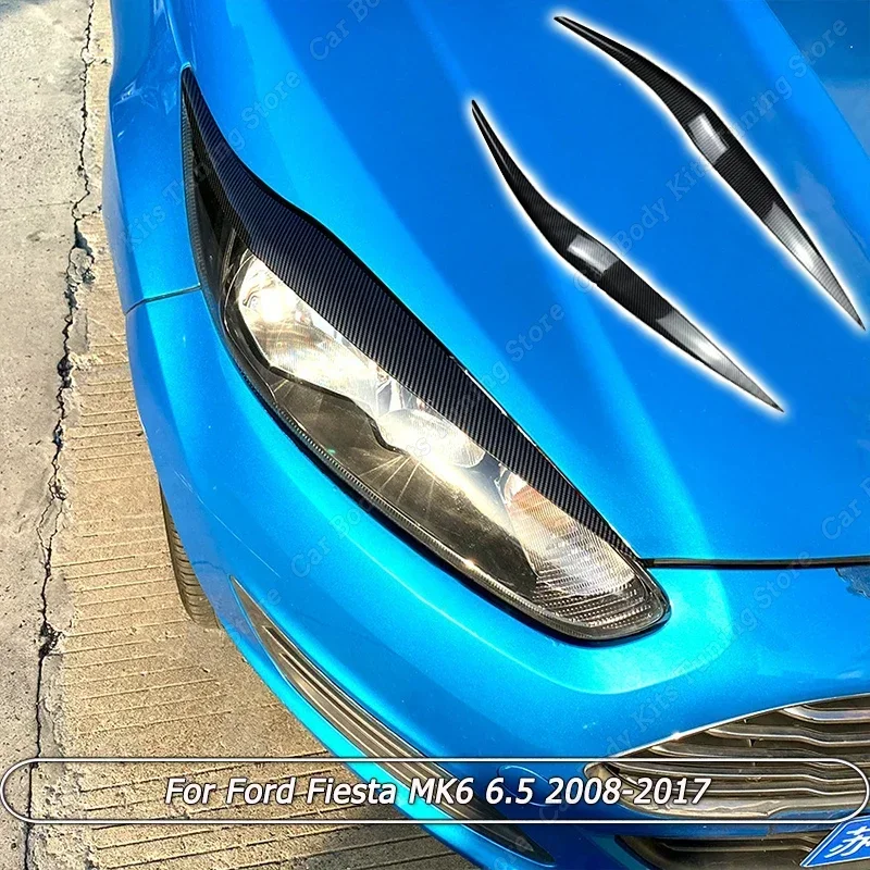 

Front Headlight Eyebrow Eyelid Lid Trim Lamp Cover Accessories Gloss Black/Carbon Look ABS For Ford Fiesta MK6 MK6.5 2008-2017