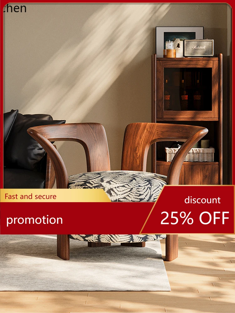 

ZML Single Sofa Vintage Homestay Villa Living Room Balcony Solid Wood Leisure Single Chair