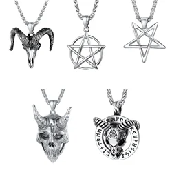 U7 Pentacle Necklaces for Man Women Stainless Steel Star Wiccan Magic Pentagram Goat Head Skull Ancient Egypt Symbol Jewelry
