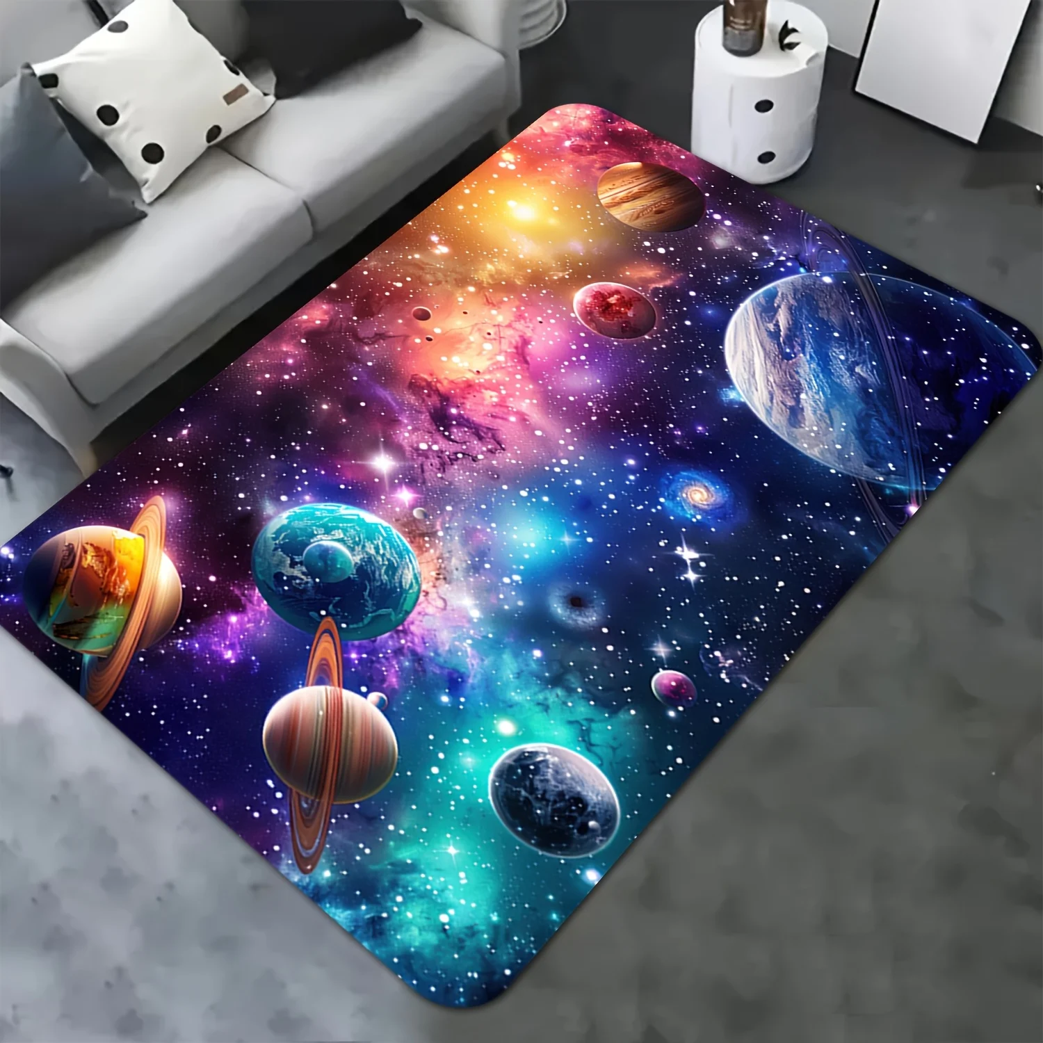 Solar System Patterned Area Rug, Non Slip Floor Mat for Living Room Bedroom Kitchen and Study, Machine Washable Home Decor