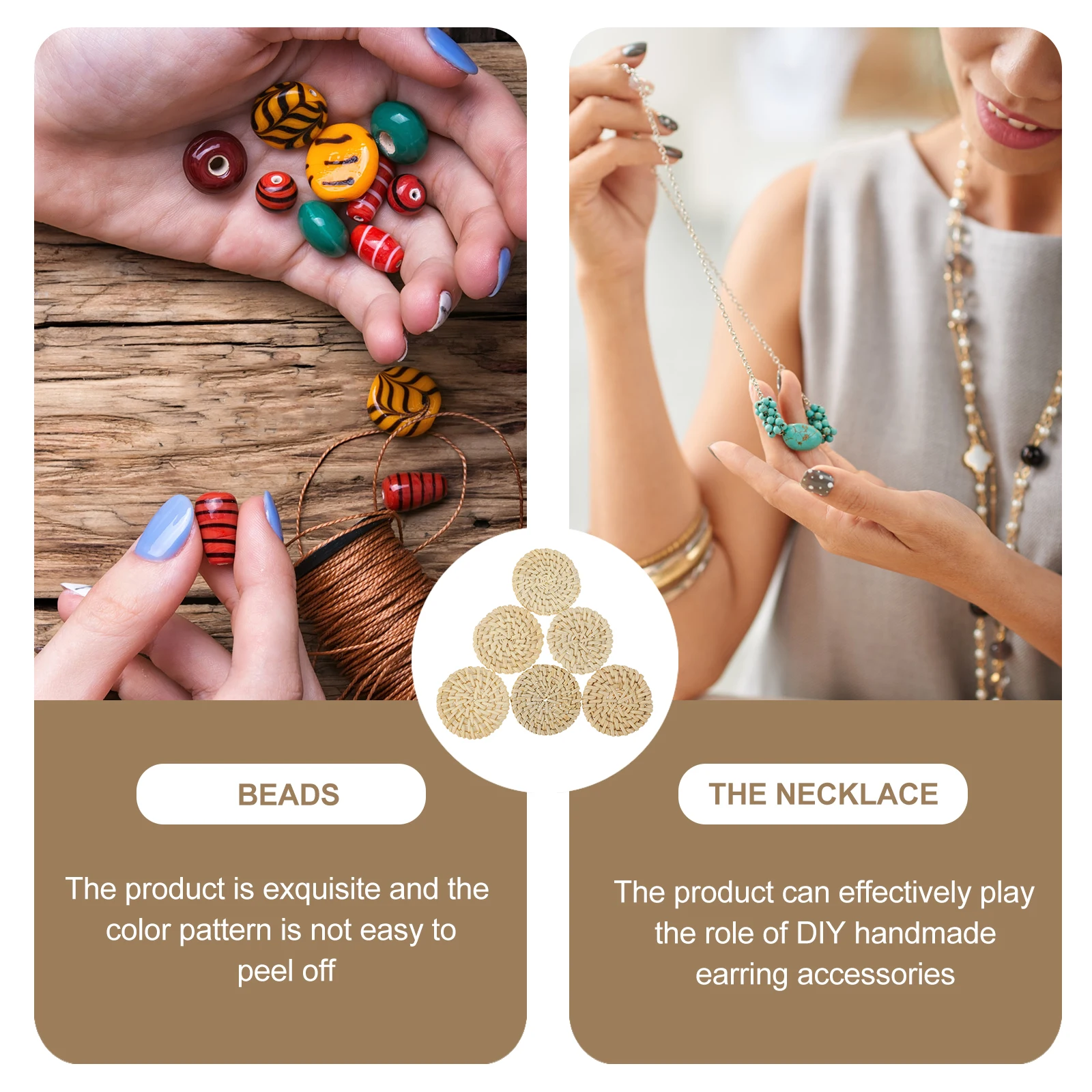 

6pcs Woven Rattan Round Charms 3cm DIY Earring Accessories Boho Style Jewelry Making Crafts Pendents