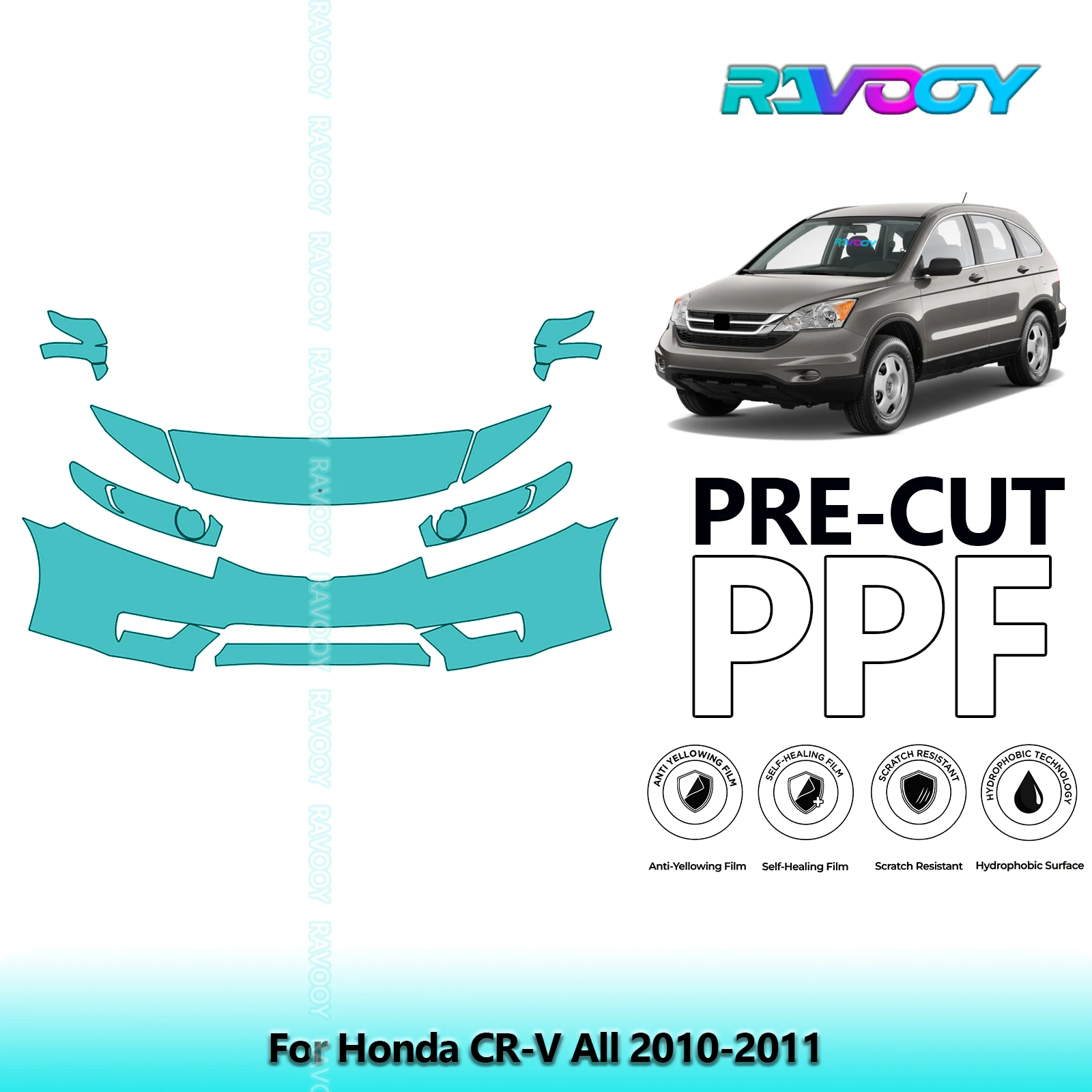 

8.5Mil Precut Paint Protection Film PPF Clear Bra Front Kit For Honda CR-V All 2010-2011