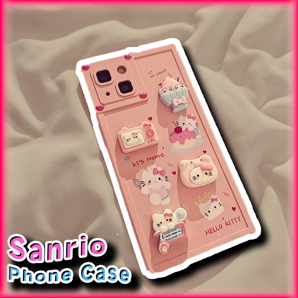 Kawaii Hello Kitty Phone Case for IPhone 12 13 14 15 Pro Max Sanrio Anime 3D Funny Fashion Creative Protective Case for Girl