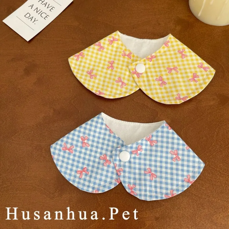 Pet Dog Cat  Bow Ties Saliva Towel INS Plaid Cute Bow Scarf Pure Cotton Comfortable Puppy Vest Teddy Accessory Cat Accessories