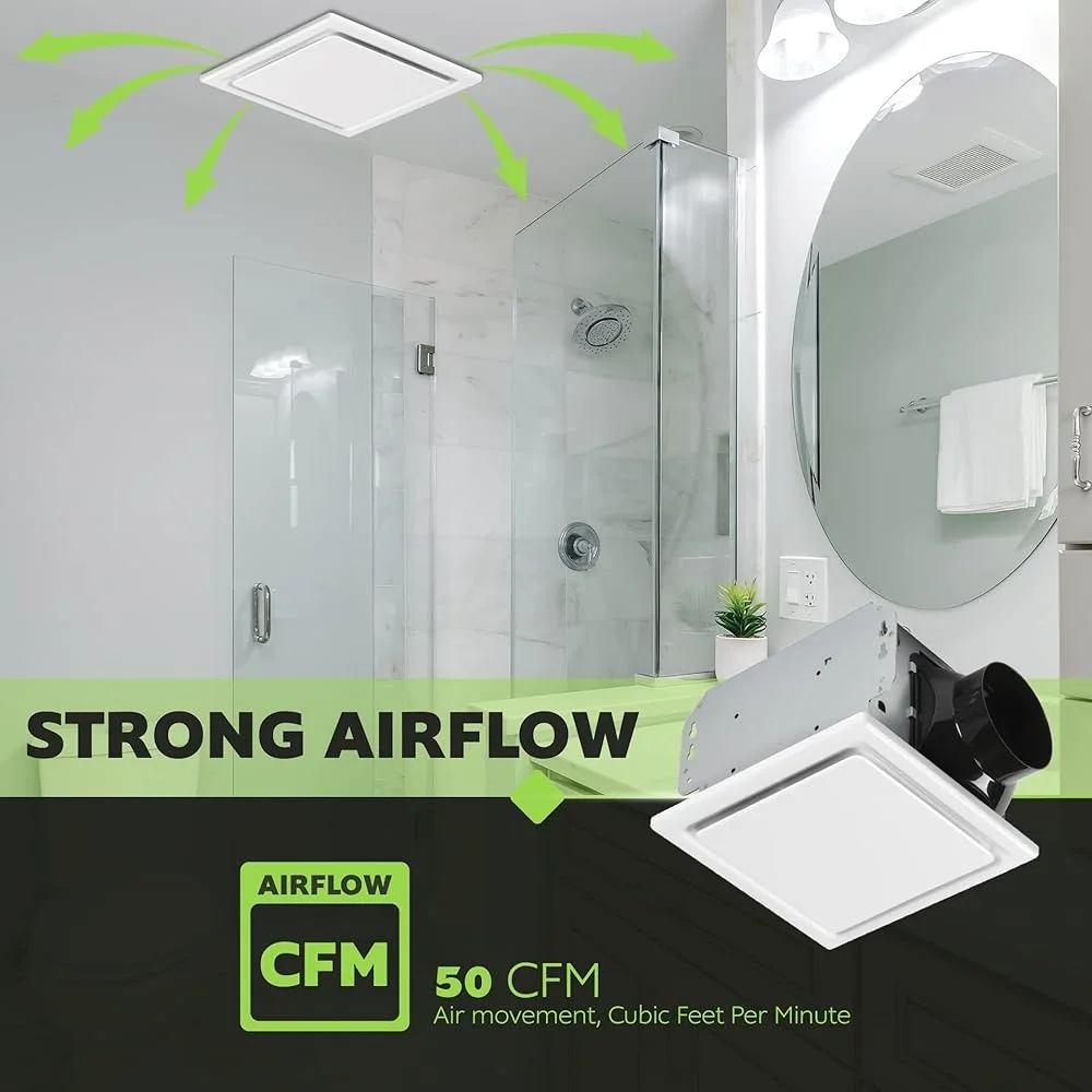 هادئة الحمام مروحة العادم سقف جبل 50 CFM 1 Sone التهوية التحكم في الرطوبة سهلة التركيب مقاومة للتآكل