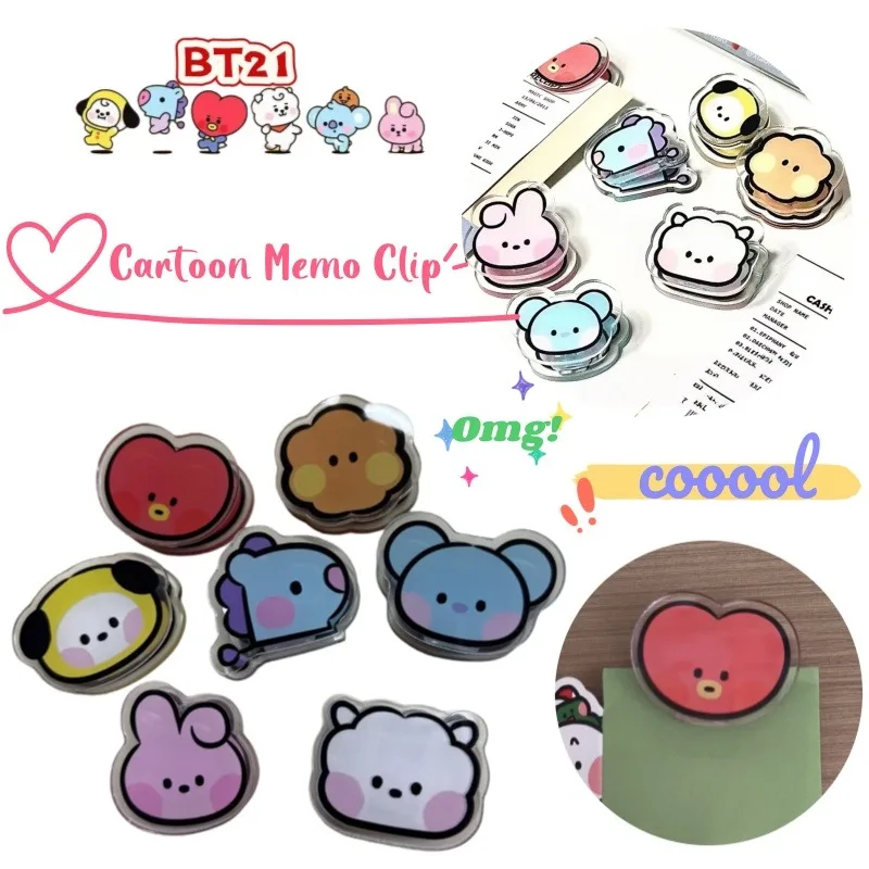 

Новый BT21 koya RJ Shooky mang chimmy мультфильм милый двусторонний зажим для ручного счета высокая цветовая цена персонализированный акриловый зажим для заметок