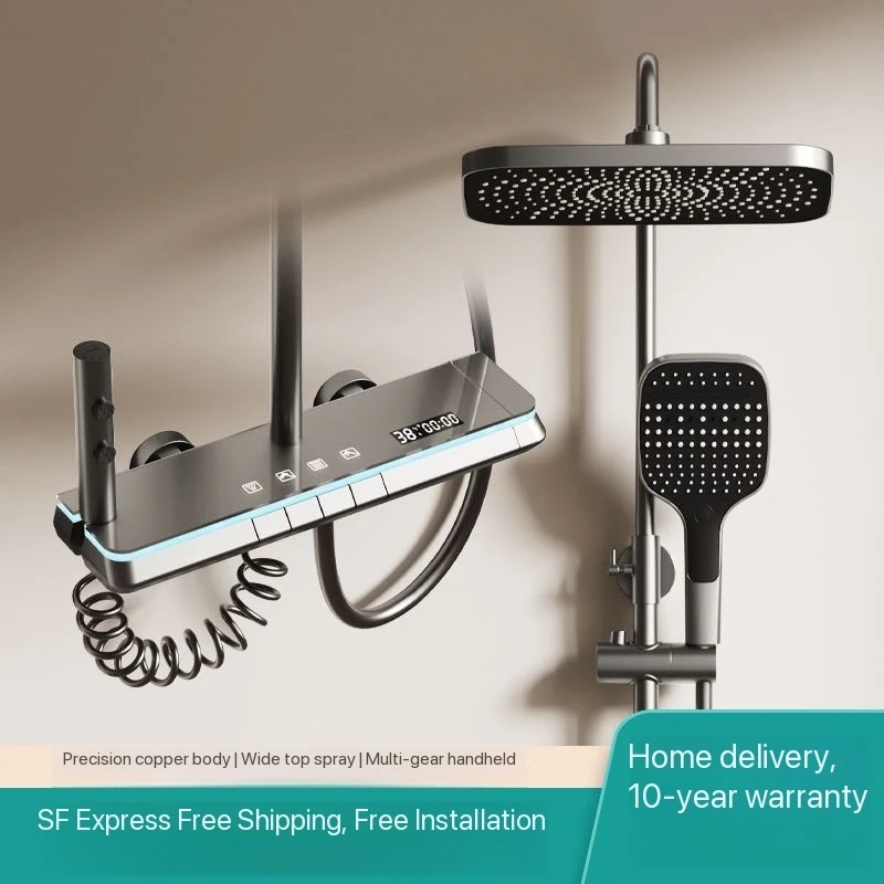 

Gray Piano Button Ambient Light Bathroom Shower Full Set Digital Display Shower System Sets Rain Faucets Shower Head
