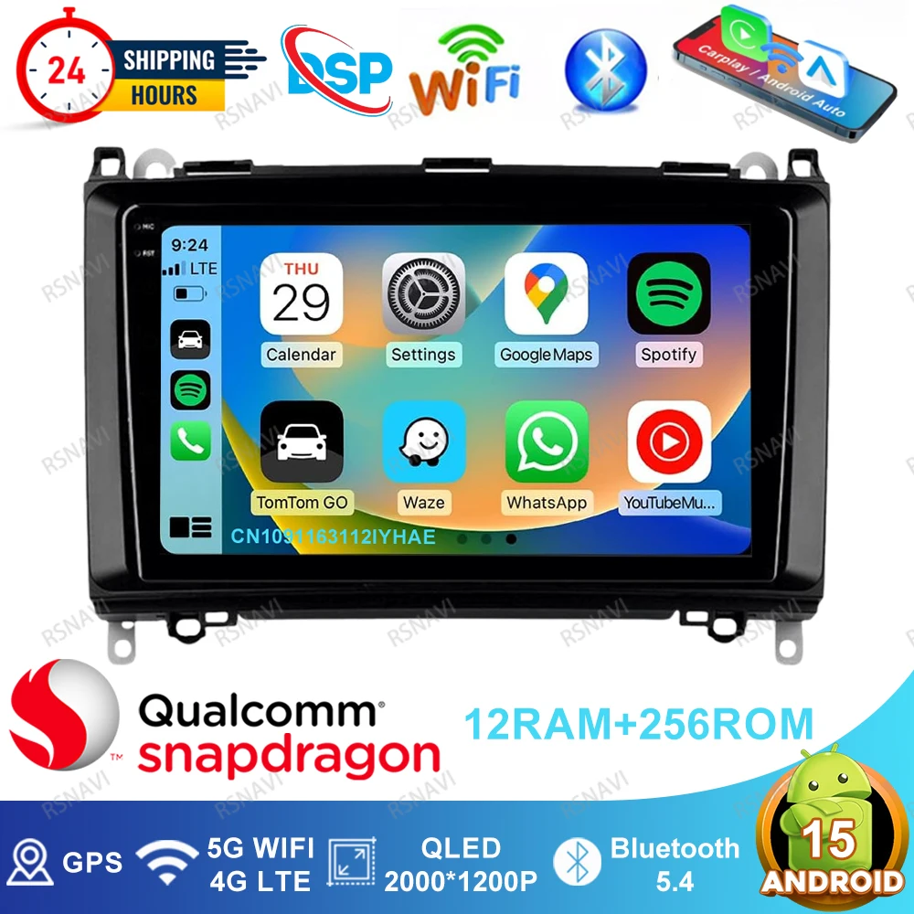 راديو سيارة أندرويد 15 لسيارة Mercedes Benz B200 Sprinter W906 W639 A B Class W169 W245 Viano Vito DSP Navigation DVD QLED BT ستيريو