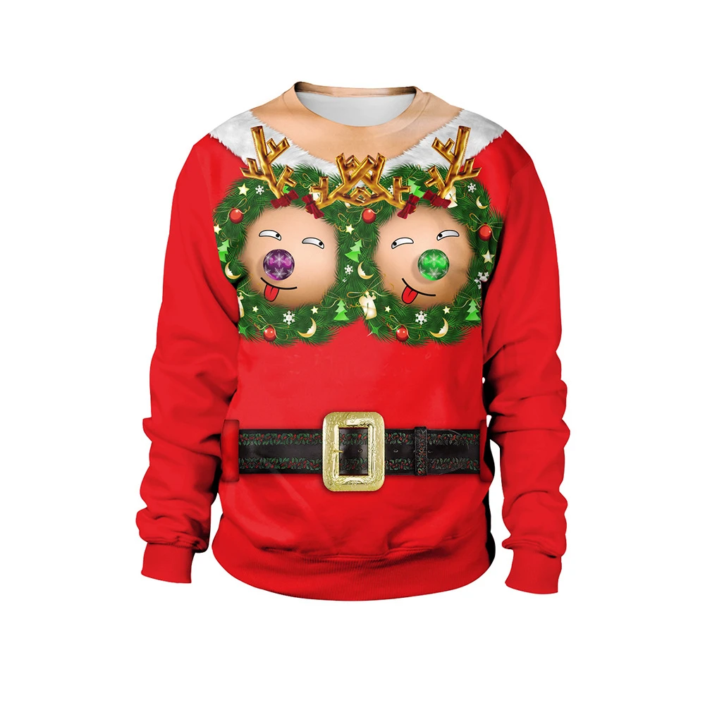 

Fun Christmas Digital Printed Pattern Pullover Crew Neck Christmas Couple Sweatshirt