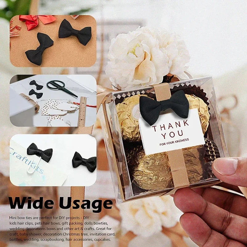 50 Pcs Mini Satin Bows Ribbon Vintage Soft Boutique Flower Bowknot for DIY Sewing Craft Bow Home Wedding Party Decor Bowties