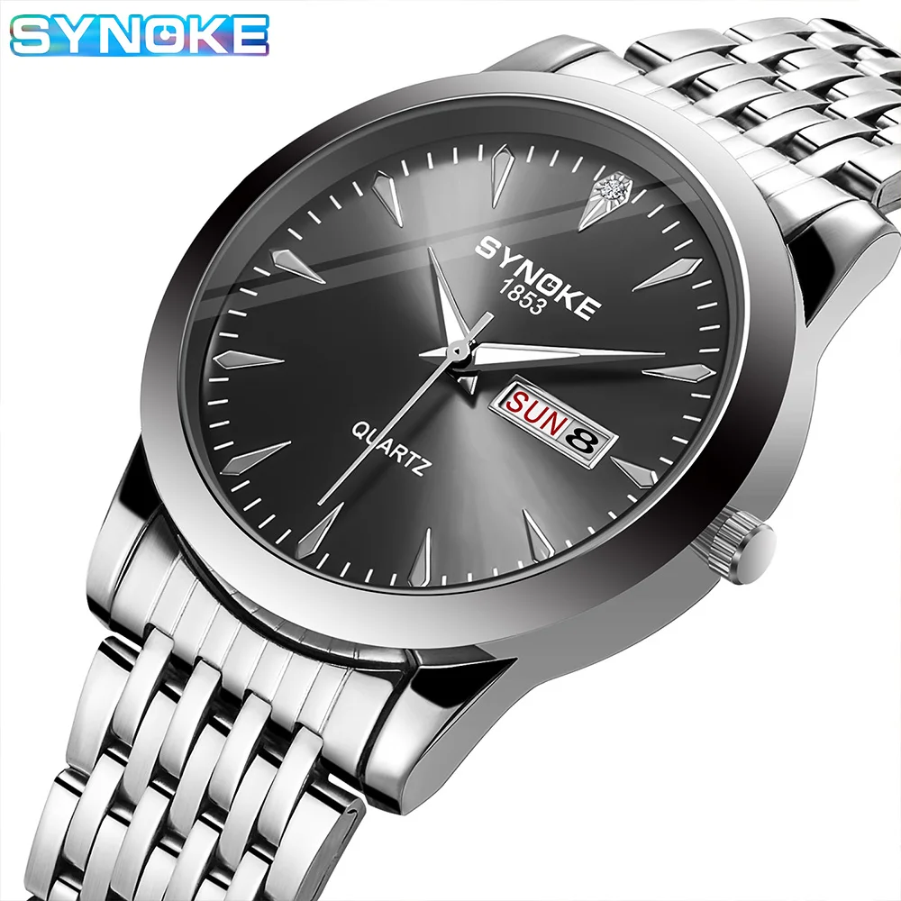 

Quartz Watches Men Full Steel Waterproof SYNOKE Top Brand Men Watch With Calendar Free Watch Repair Tools