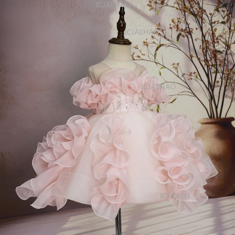 2026 New Children First Birthday Performance Dress Baby Girl Tutu Gown Kids Princess Party Pageant Formal Celebration Outfit