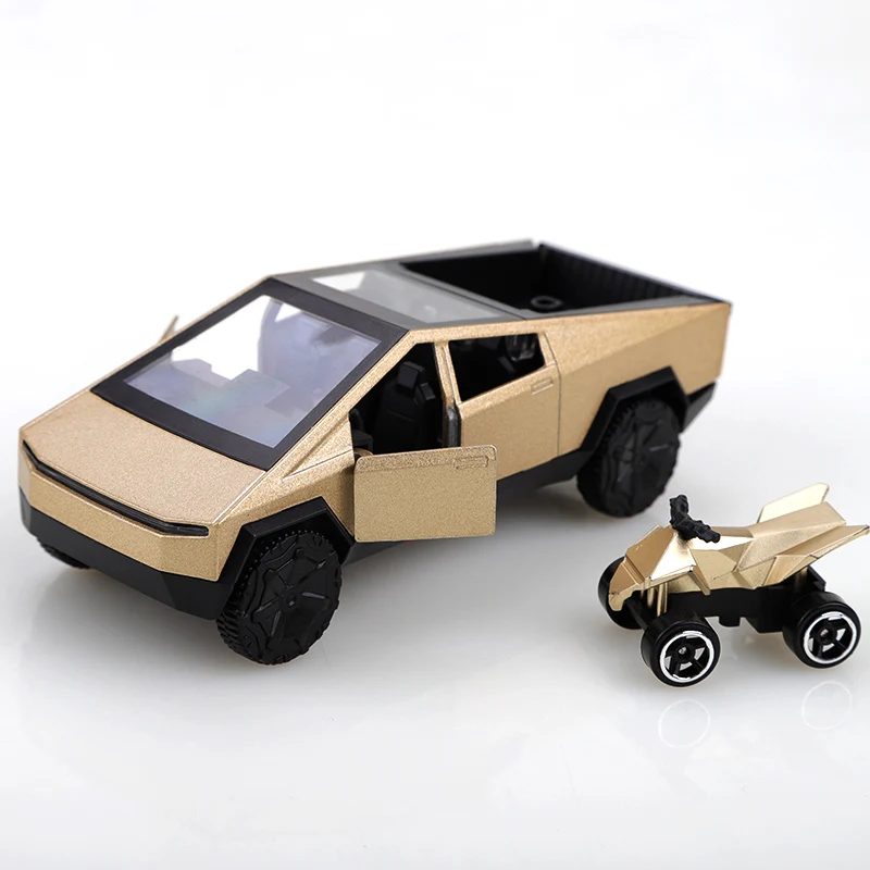 (Bagged) 1:36 Alloy Pickup CyberTruck Pull-Back Car Collection for Boys and Children, One Large and One Small Vintage Toy Car
