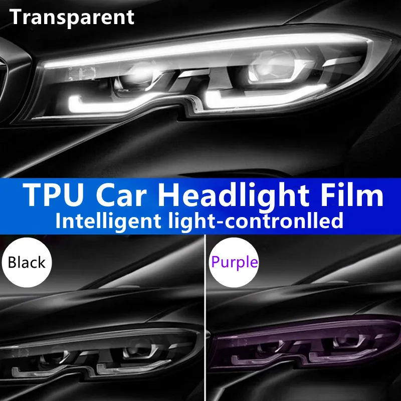 TPU PPF Self-adjust Smart Photochromic Headlight Protection Film White To Black Color Change Decorative Car Lamp Protection Film