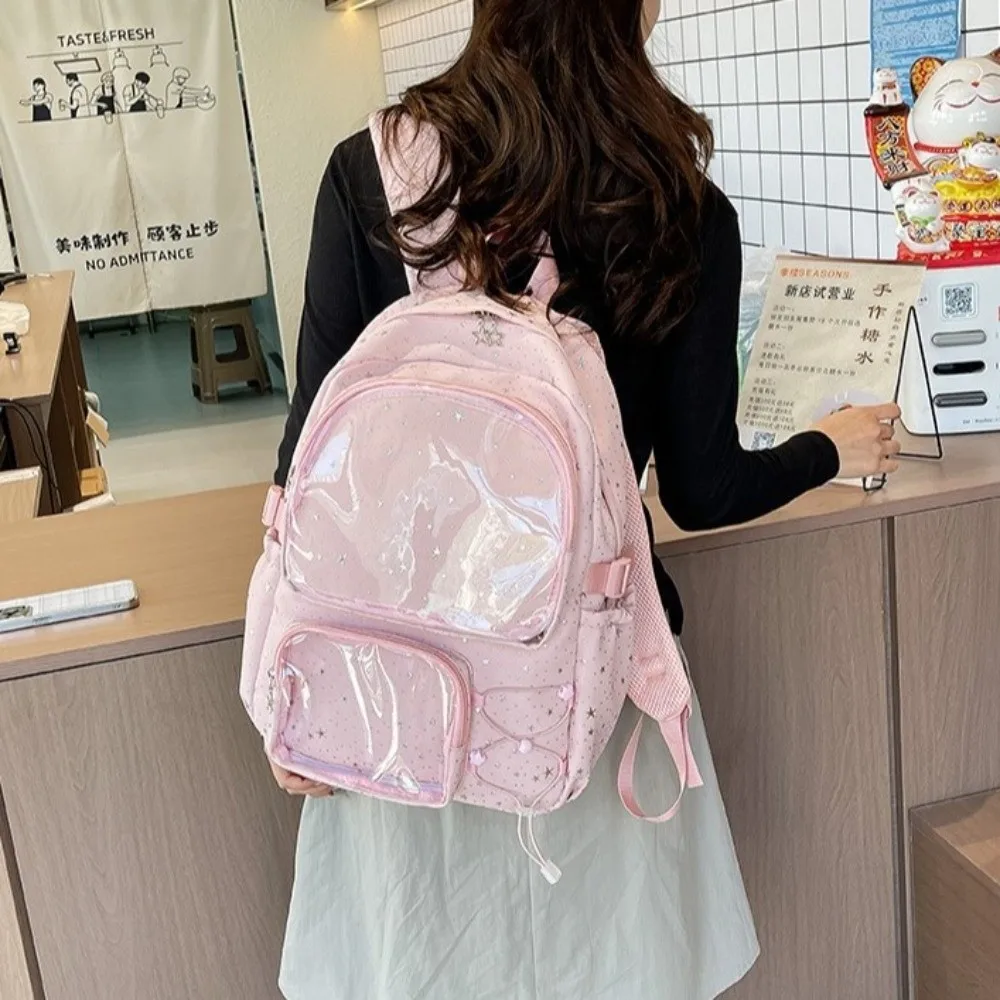 Oxford Cloth Star Backpack Print Y2k Students School Bag Large Capacity Harajuku Transparent Itabag Junior High School Students