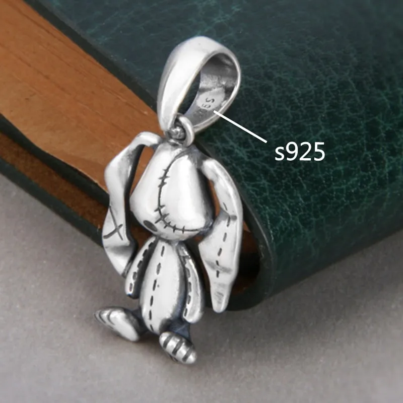 BOCAI  New Trend Solid Pure S925 Silver Jewelry Trendy Cute Faceless Rabbit Puppet Patch Pendant Retro Men And Women Pendant