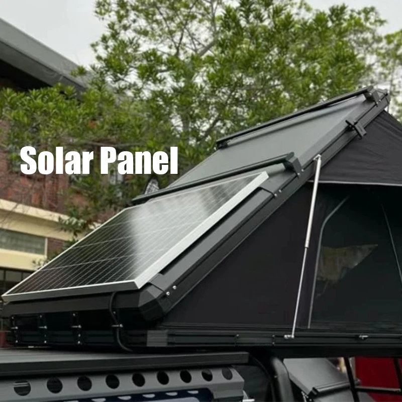Triangle Hard Shell Rooftop Tent Aluminum Sliding Ladder Double Layers Canvas Fabric Solar Panel Four-Season Waterproof Outdoor