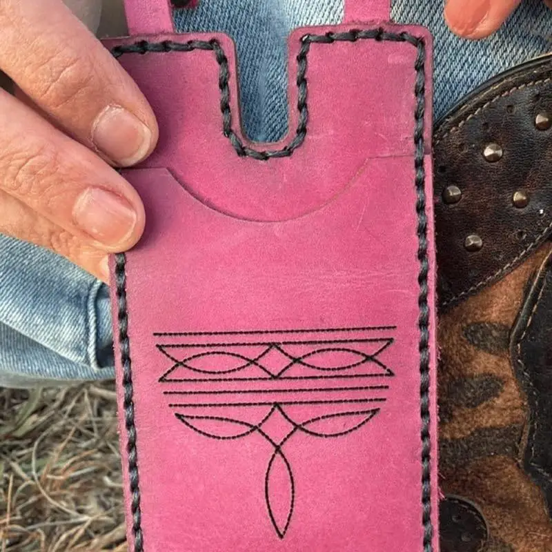 31BF Western Boot Wallet Leather Card Holder With Closure Strap Leather Boot Wallet For Women Music Concerts Riding Hiking