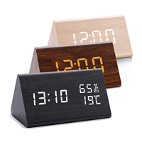 Voice Control Wooden Alarm Clock Smart LED Digital Clock for Bedside Table Decor Electronic Desk Clock with Temperature Humidity