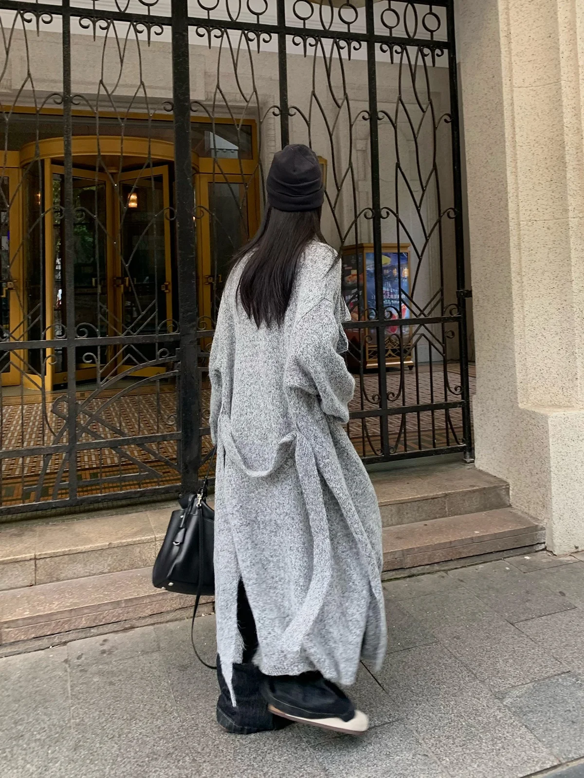 

NICEJJ mat Large Knitted Sweater Ele Lazy Sle Korean Loose Fit Long Sve Cardigan Mid-Length Pure Color Coat