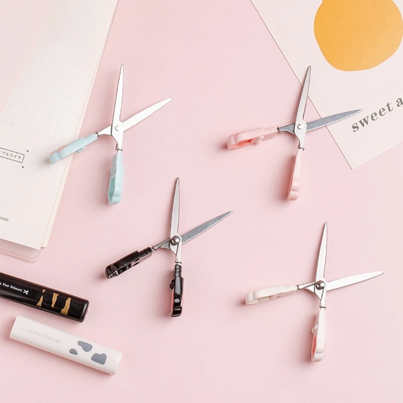 Portable Stainless Steel Scissor Paper Cutting Scissors Cats Paws Pocket Scissors Functional Cutter for DIY Scrapbooking