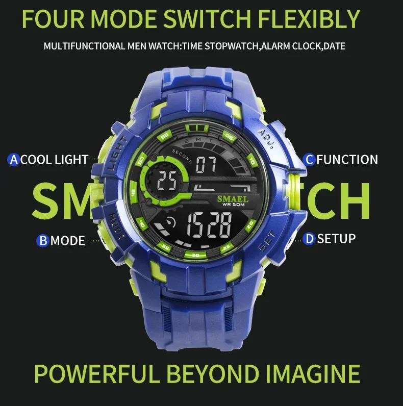 smael men LED digital clock wristwatches golden electronic big dial watches mens 50M waterproof outdoor sports watch military