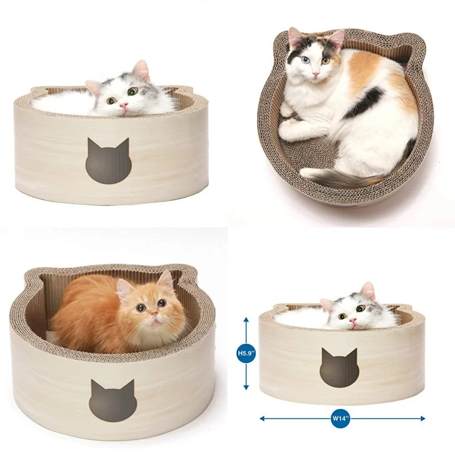 

Necoichi Cat-Headed Scratcher Bed Birch, Cardboard Cat Scratcher Bowls for Indoor Cats - Cat Scratching Board, Cat Scratch Pad