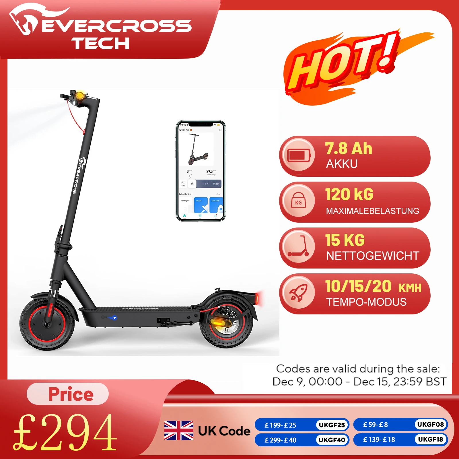 EVERCROSS TECH EV10K PRO Electric Scooter | Adult E-Scooter | 410WH Battery | 500W Motor | 10'' Wheels