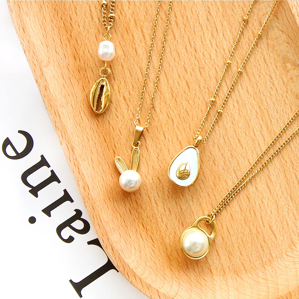 LUXUSTEEL Simple White Pearl Pendant Necklace For Women Stainless Steel Clavicle Chain Elegant Jewelry Valentine\'s Day Gifts