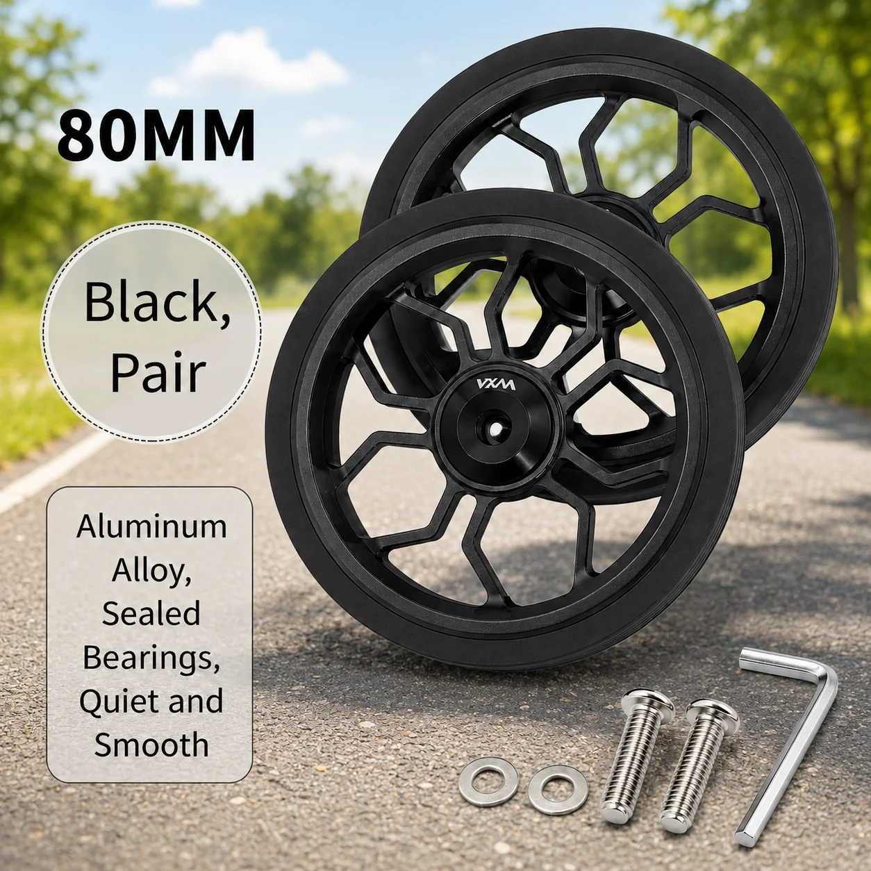 VXM 80MM Faltbares Fahrrad Easywheel, großes Easy Wheel aus Aluminiumlegierung, modifizierte, gedichtete Lager-Schubräder für Brompton – Detail 9